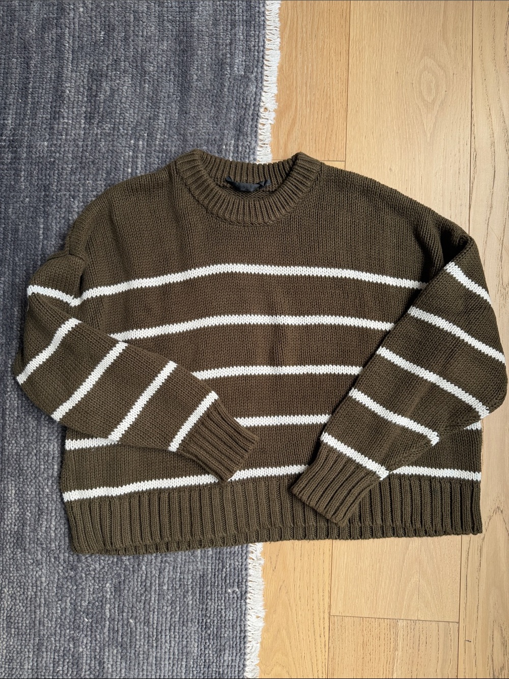 Jenni Kayne Olive & White Striped Crewneck Sweater